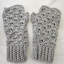 Fingerless Winter Gloves Handmade Crochet Wrist Length Dove Grey Driving Walking