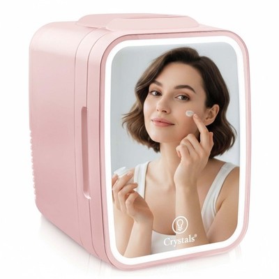 4L Mini Kühlschrank mit LED Spiegel Tragbar Kühler Wärmer Tischplatte Schlafzimmer Make-up