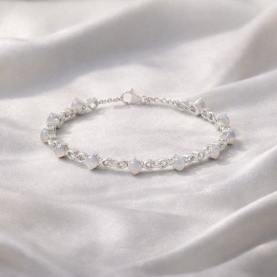 925 Sterling Silber Infinity Tennisarmband mit runden Mondsteinen 4mm