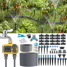 150FT Drip Irrigation System Kit with 2 Zone Water Timer for Garden