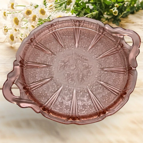 1930's Jeannette Pink Depression Glass Cherry Blossom Round Serving/Cake Platter