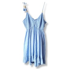 GOA Beachwear Cover Up Sundress XL Blue Cottagecore Babydoll Cotton Beach Summer