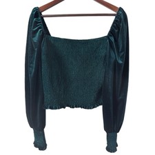 Top Blouse Velvet Smocked Forest Fairy Boho Whimsigoth Milkmaid Y2K Sz L