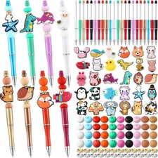 30 Set Beadable Pens Kits with Animals Silicone Focal DIY Pens Making Kit wit