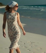 Doen Womens Rosine Poppy Field Floral Printed Smocked Ruffle Midi Dress Size XXS