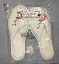 Vtg DearFoams Floral white Slippers Slip On Open Back Peep Toe Medium 6.5-7.5