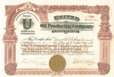 United Oil Producing Co - Stock Certificate - Oil Stocks and Bonds