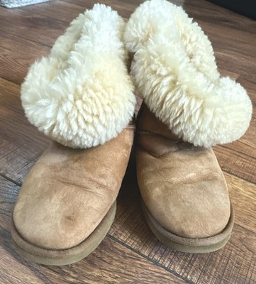 UGG Suede Shearling Bailey Button Women s Slip-On Round Toe Brown/White