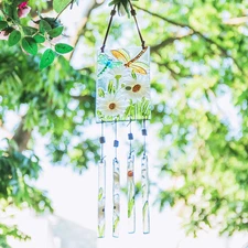 Wind Chimes for Outside-Wind Chimes Outdoor - Dragonfly and Daisy Colorful Stain
