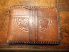 Vintage 1950s MANS LEATHER WALLET Tooled Laced Western style