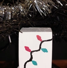 Christmas Decor Primative  Wooden Block Decor String Lights  Hand Painted  Decor