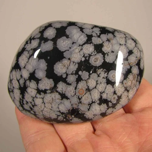 3" SNOWFLAKE OBSIDIAN Polished Palm Stone Massage Therapy - Mexico