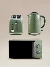 Matching Green Diamond Textured Microwave Kettle Toaster Bundle 17L 2-Slice 3kW