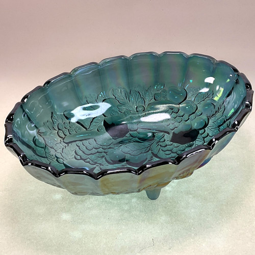 Indiana Blue Carnival Harvest Garland Footed Centerpiece Bowl 12 1/4"