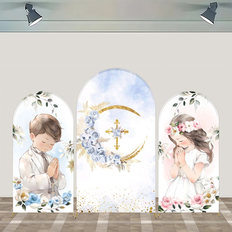 Cubierta de fondo de arco de mi primera comunión bautismo Dios bendiga fiesta fondo utilería