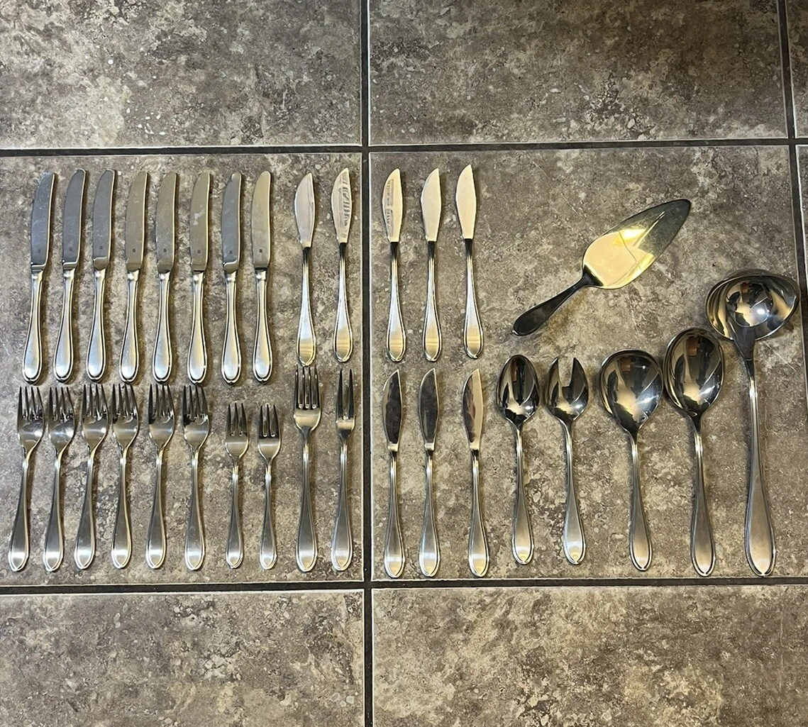 32 Lot WMF Cromargan Stainless Flatware Serving Utensils Spoons Forks Knife