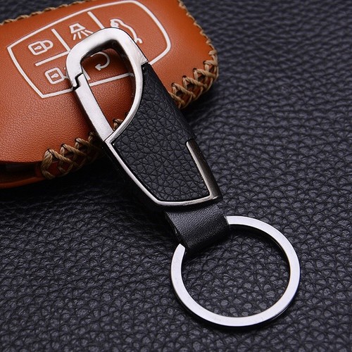 Men Creative Metal Leather Key Chain Ring Keyfob Car Keyring Keychain Gift