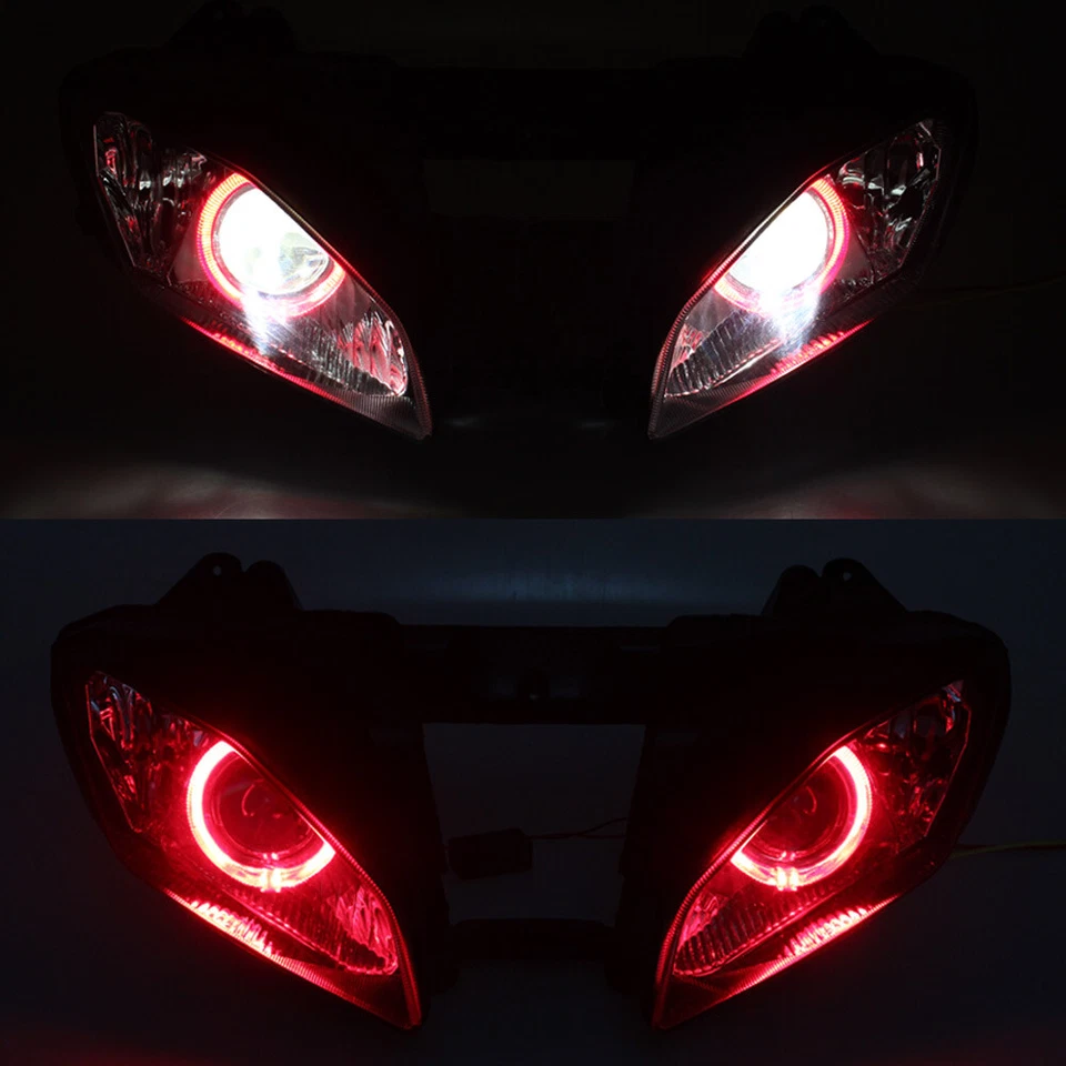 Conjunto de faros proyectores HID ojos de ángel rojos para Yamaha YZF R6 06-07 Foto 4 de 4