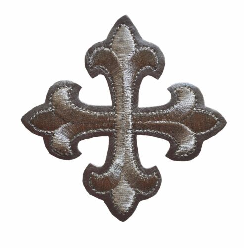 Unotrim Fleur-de-lis Cross Gold Silver Embroidered Iron on Patch sold by piece - Picture 11 of 12