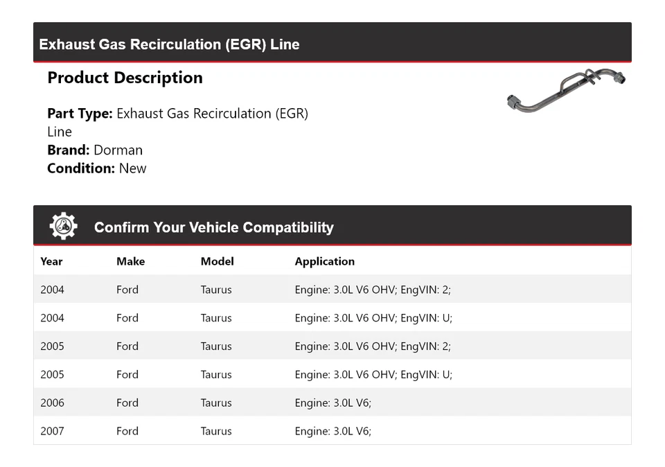 Línea de recirculación de gases de escape (EGR) 2005 2006 para Ford Taurus Dorman 2004-2007 Foto 2 de 4