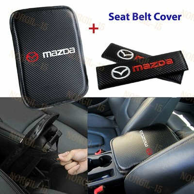Embroidery Car Center Armrest Cushion Mat Pad w/ Seat Belt Cover Set For MAZDA