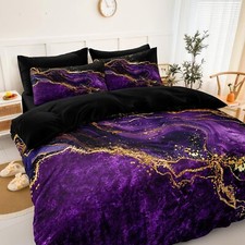 Black Gold Comforter Set Purple Marble Bedding Set Queen Size Black Marble St...