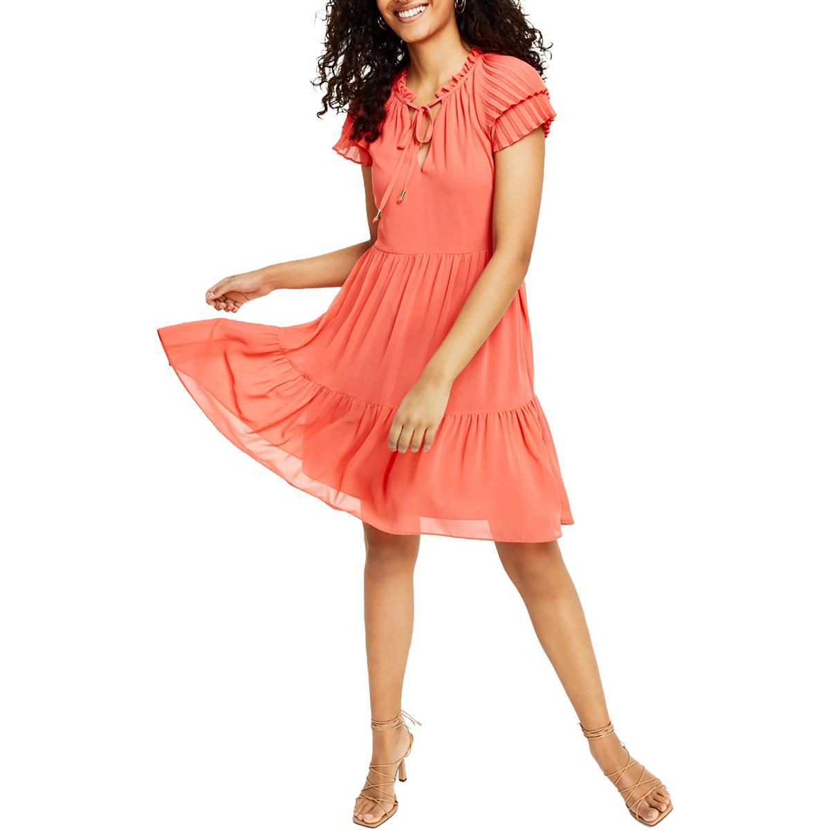 Женское оранжевое летнее мини-платье Vince Camuto с ярусами, облегающее и расклешенное 12 BHFO 9328
