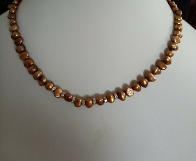 Schmuck Perlen Collier  Süsswasser Nuggets kupfer mit Kristall Rondellen  50 cm