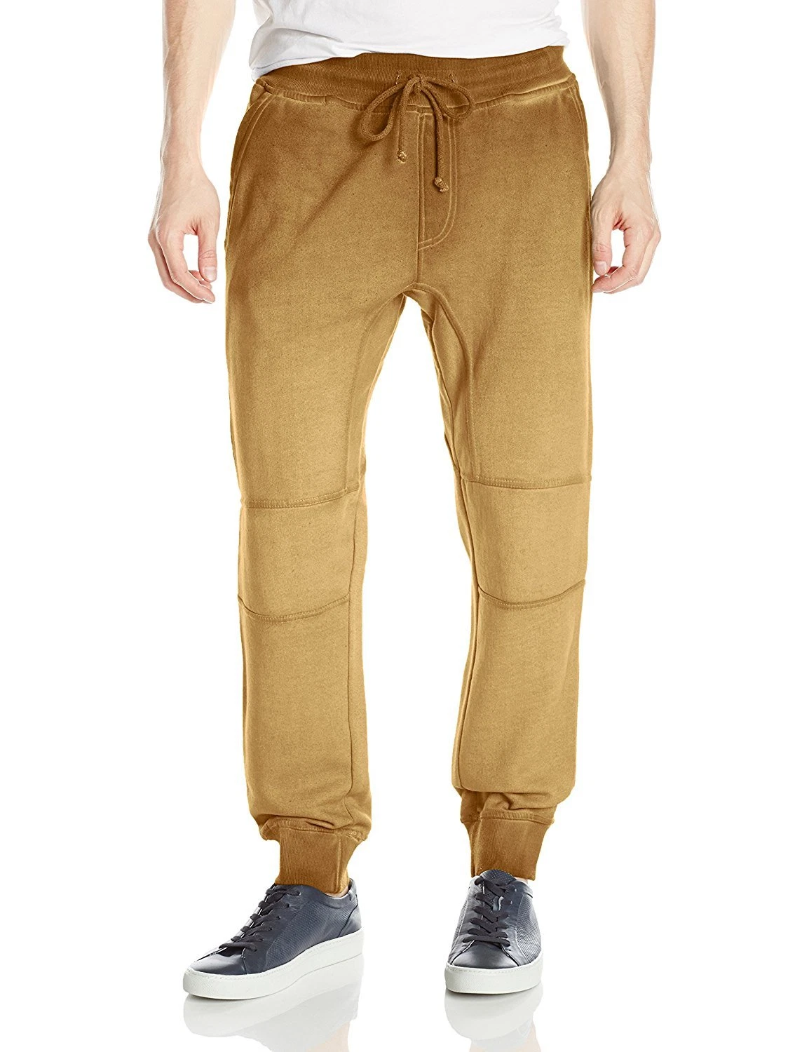 WT02 Men's Surface Dyed Fleece Jogger Sweat Pants with Drop Crotch L Caramel