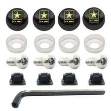 Anti Theft License Plate Security Screws Stainless Black Us Army Star Caps