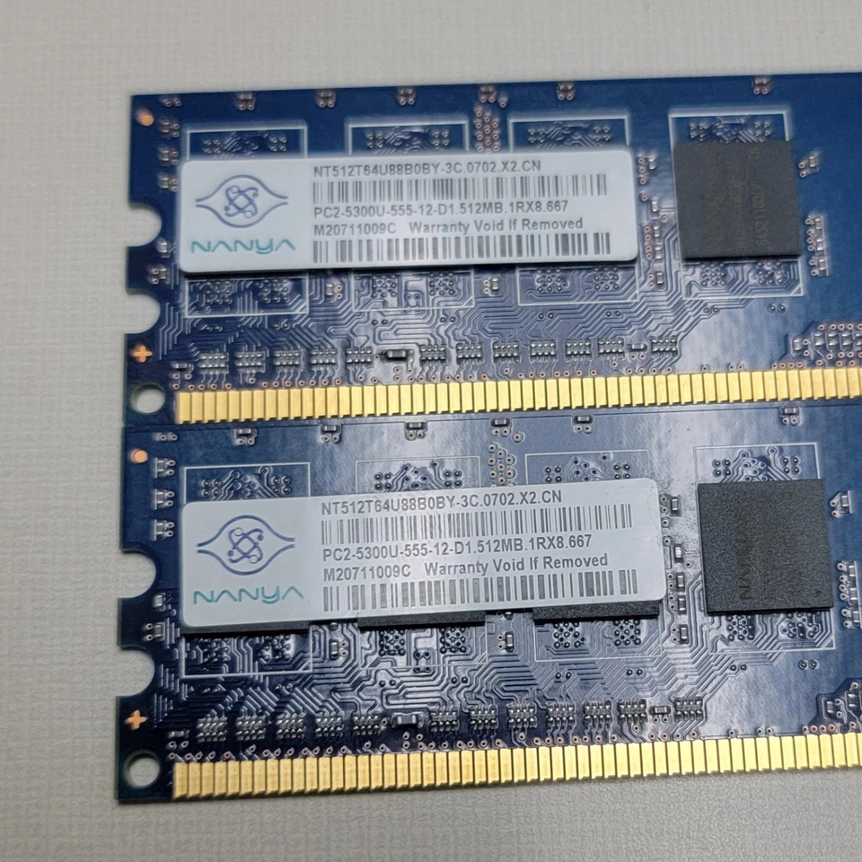 Nanya 512MB 1Rx8 PC2-5300U DDR2 Memory Module (NT512T64U88B0BY-3C) - Image 2 of 2