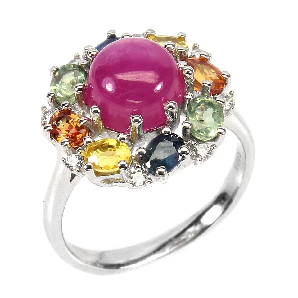 925 Sterling Silver Ring Round Ruby 8mm Sapphire Simulated Cz Gemstone Jewelry 7 - Image 2 of 4