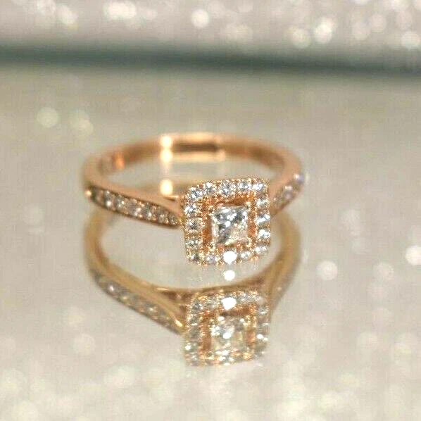 Anillo de compromiso Leo 1 CT TDW 5 gramos con halo de diamantes blancos princesa Foto 4 de 4