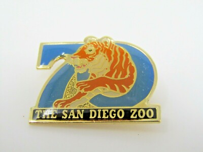Vintage 1986 San Diego Zoo 70th Anniversary Pin Tiger Enamel Lapel Hat Badge