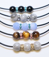 Beaded Leather Necklace Cord Choker Surfer with Silver Lobster clasp- Unisex USA
