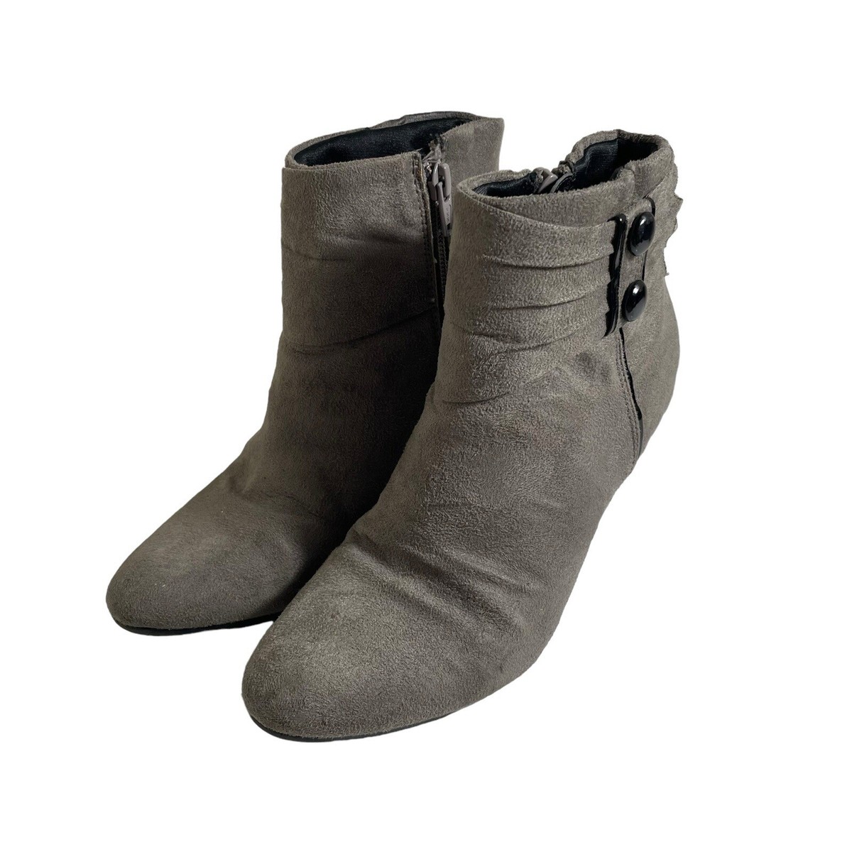 LifeStride Ankle Boot Woman's Sz 6M Yesterday Gray Button Accent Heel