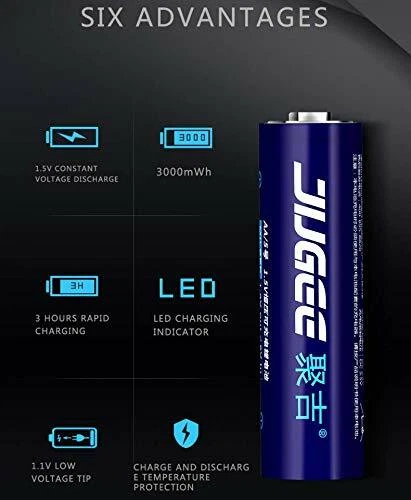 Jugee 1.5v 3000mWh AA AAA rechargeable Li-polymer lithium batteries and charger  - image 4 of 4