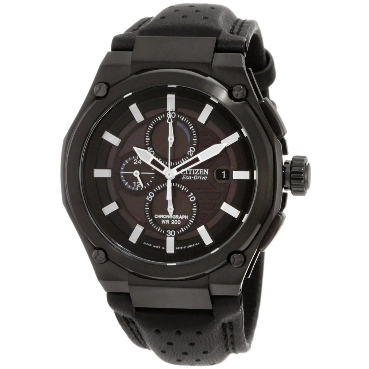Citizen CA0315-01E Eco-Drive Black Dial Leather Strap Chronograph