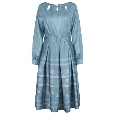 Lindy Bop Deer Dress Fair Isle Print Retro Christmas Midi Dress BNWT Size  10 | eBay UK
