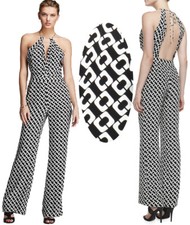 Diane Von Furstenberg Ireland Chain Link Open Back Silk Halter Jumpsuit 475