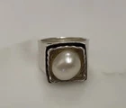 Vintage Silpada Ring Hammered Sterling Silver Cultured Pearl Size 5.5 Nearly New