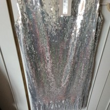 River Island Womens silver  Sequin Fringe Tassle Party  festival dress  RRP £45