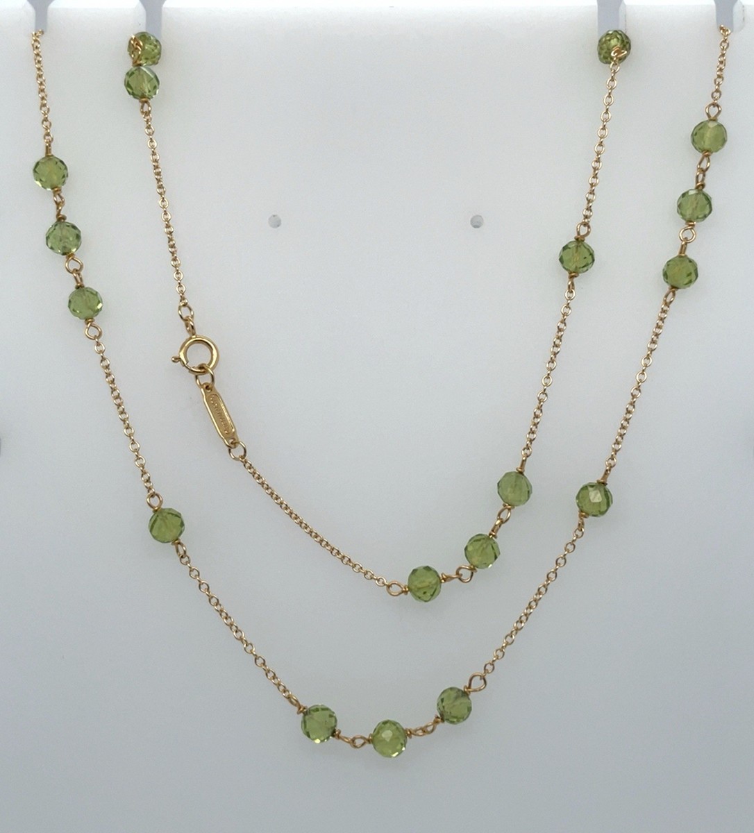Tiffany & Co 18K Yellow Gold Rolo Chain And Green Beaded 24