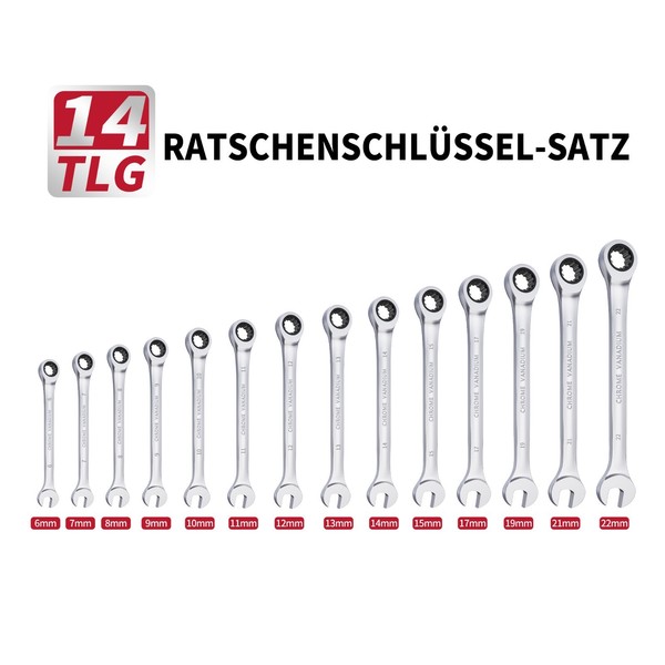 Ring-Ratschen-SchlüSsel-Satz 14-Tlg RatschenschlüSsel 6-22Mm MaulschlüSselsatz-image