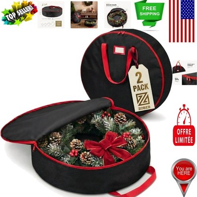 48 Inch Christmas Wreath Storage Bags - 2 Pack, Black, with Easy-View Labels