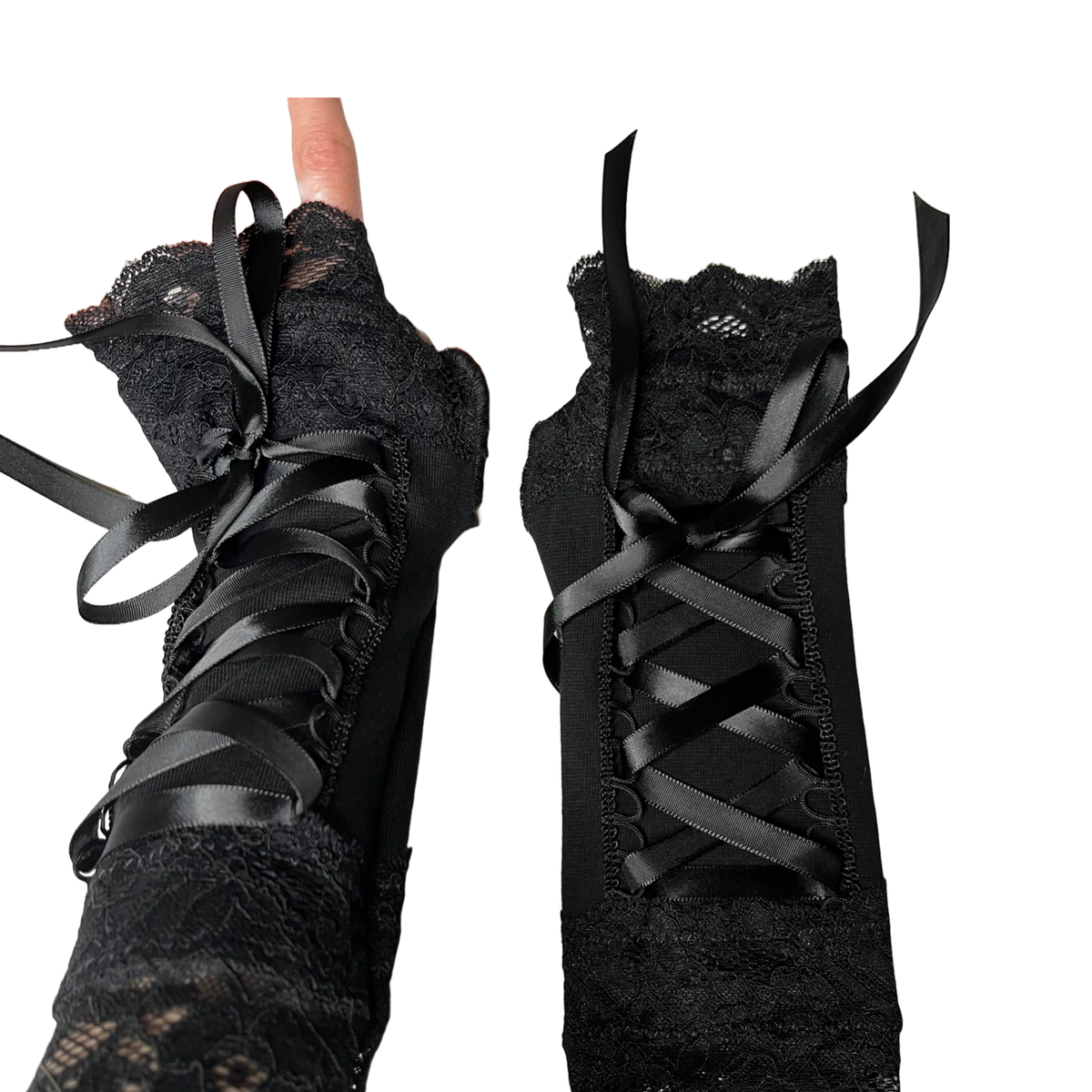 Corset Fingerless Gloves Black Lace Up Goth Wedding Hand Warmers