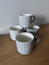 4x 400ml  Coffee / tea  Mugs Grey Ceramic  Cups patterned Set