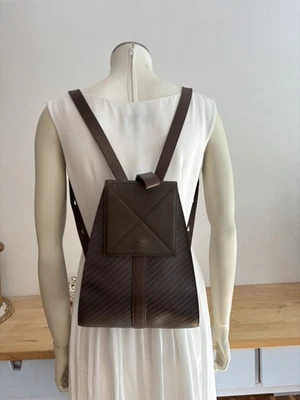 Vintage LANCEL Leather Backpack Chevron Brown Rucksack Made in Italy Luxury LFHG - Photo 1/4