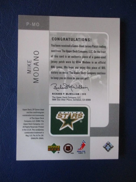 2000-01 SP Game Used Tools of the Game Patch # 24/50 #P-MO Mike Modano Dallas - Image 3 of 3