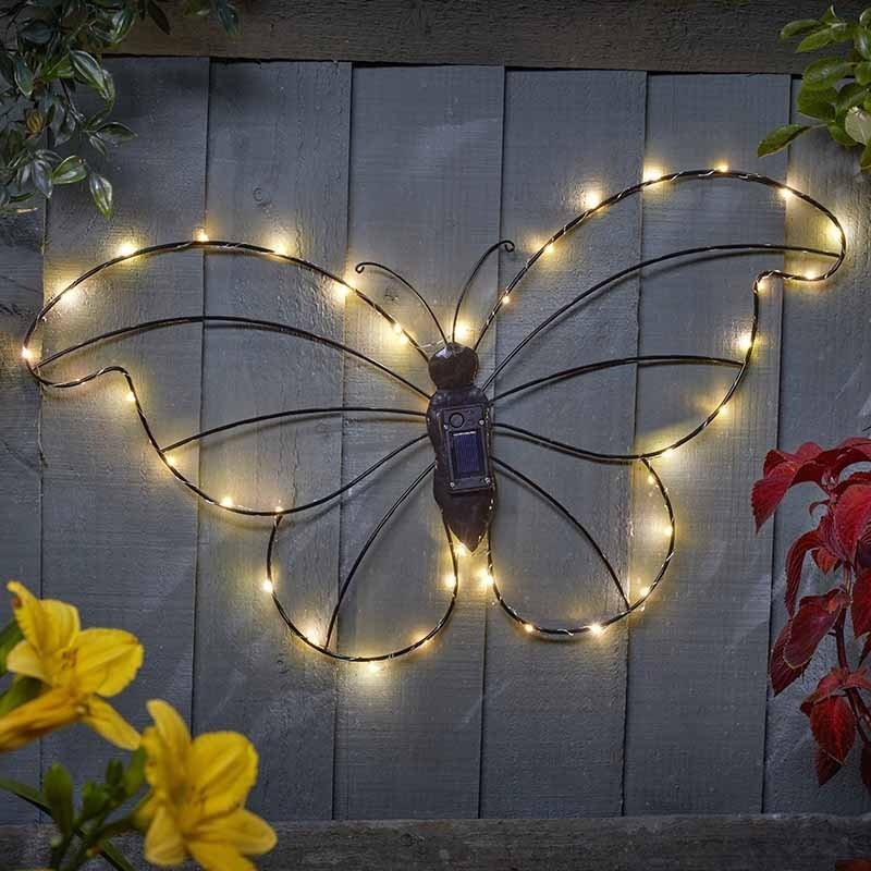 Sol Papillon Light Up Garden Fence Or Wall Decor Solar Butterfly Wall Art